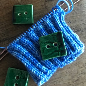 Deep Green Glossy one inch square ceramic buttons - lot of 3