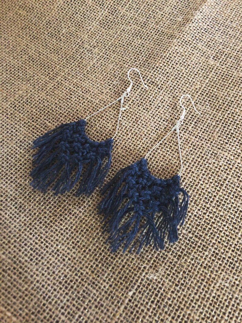 Navy Teardrop Macrame Earrings
