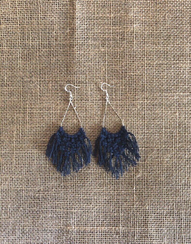 Navy Teardrop Macrame Earrings