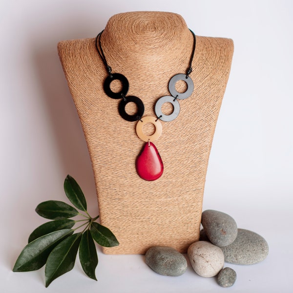 Titi Tagua Eco-Friendly Necklace Red-Black | Unique Handmade Jewelry | Sustainable Jewelry Tagua Nut Vegetable Ivory