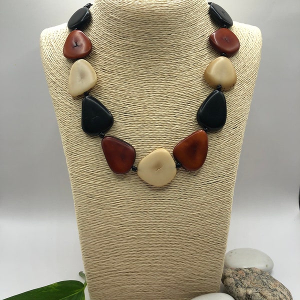 Camino Tagua Nut Bead Eco Friendly Fashion Necklace | Ethical Unique Handmade Statement Jewelry | Sustainable Tagua Nut Vegetable Ivory