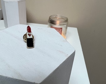 Heart Red Lipstick Red and Black enamel pins