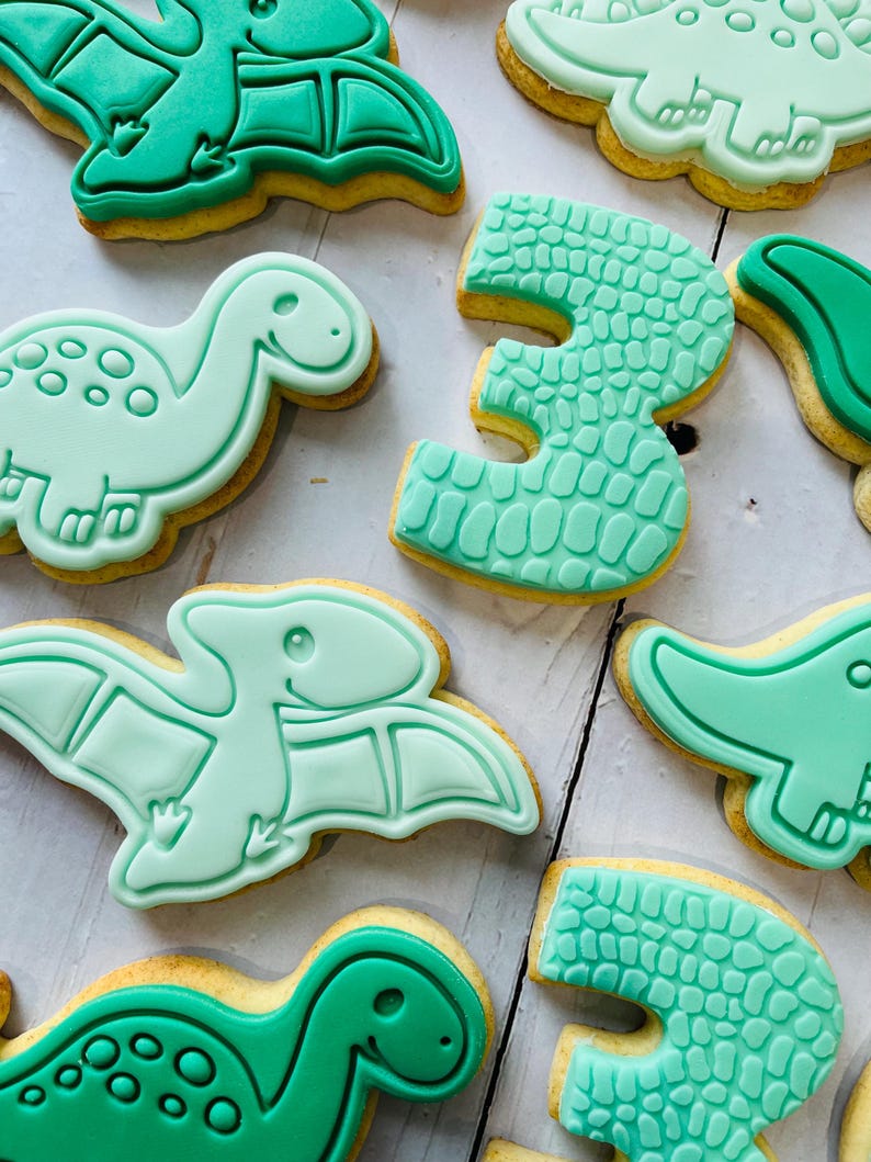 Dinosaur theme birthday party fondant iced sugar cookies individually wrapped image 12