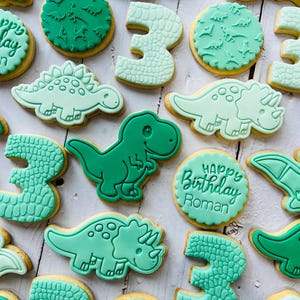 Dinosaur theme birthday party fondant iced sugar cookies individually wrapped image 1