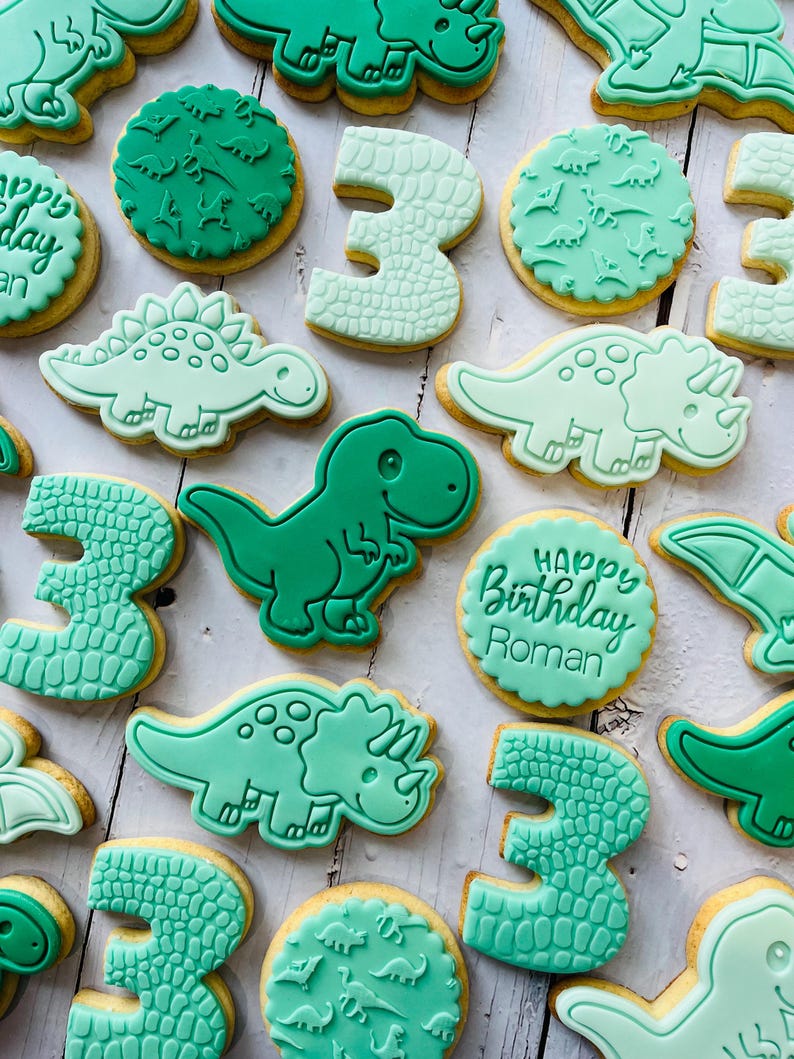 Dinosaur theme birthday party fondant iced sugar cookies individually wrapped image 11