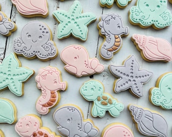 Pastels Under the sea theme party/ birthday/ baby shower fondant sugar cookies