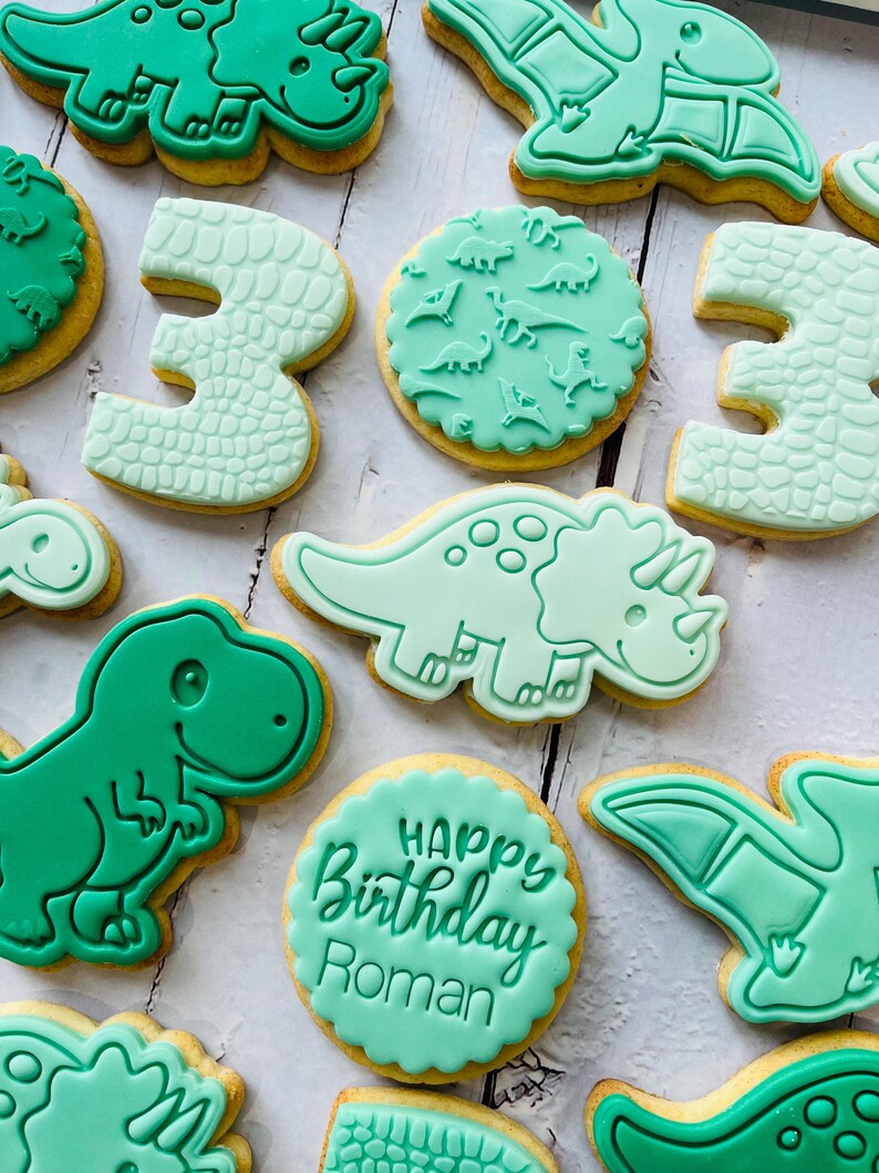 Dinosaur theme birthday party fondant iced sugar cookies individually wrapped image 9