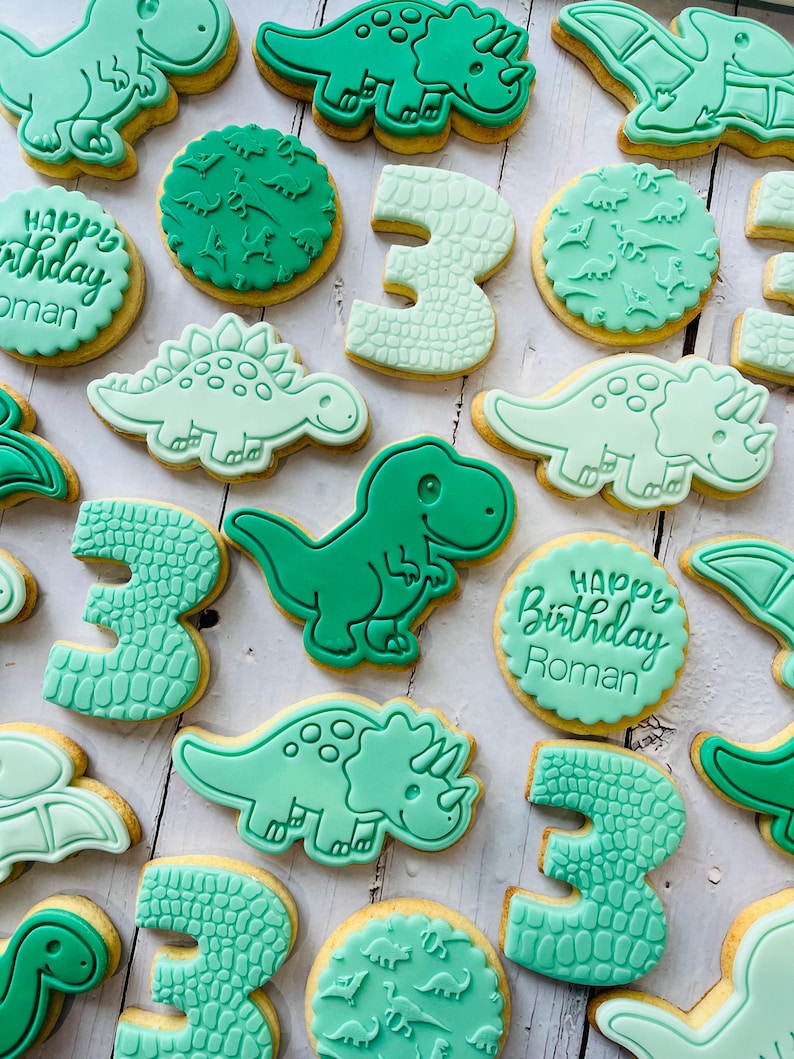 Dinosaur theme birthday party fondant iced sugar cookies individually wrapped image 7