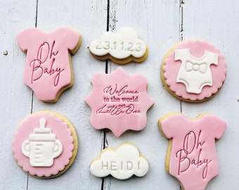 New baby congratulations welcome to the world postal letterbox fondant iced sugar cookie biscuit box