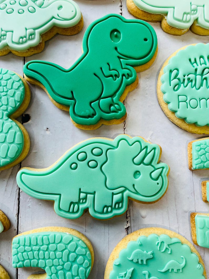 Dinosaur theme birthday party fondant iced sugar cookies individually wrapped image 3