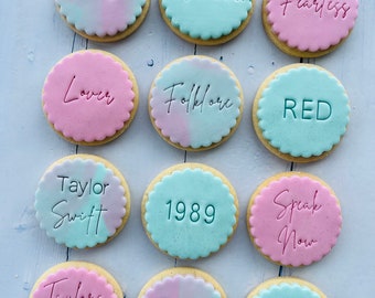 TS Eras/ Album inspired fondant iced sugar cookies individually wrapped in clear sealed bags vegan or standard recipe