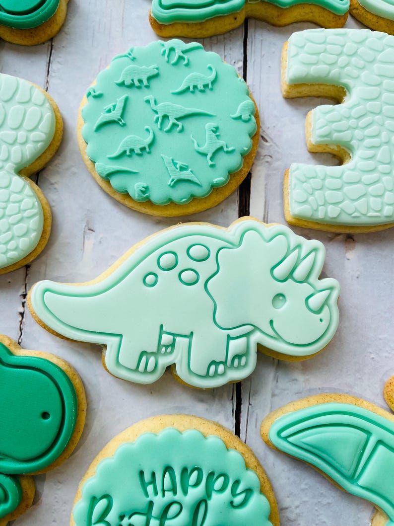 Dinosaur theme birthday party fondant iced sugar cookies individually wrapped image 2