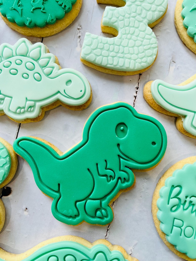 Dinosaur theme birthday party fondant iced sugar cookies individually wrapped image 4