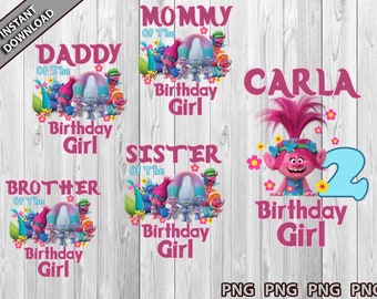 Download Trolls Family Set Of 4 Iron On Transfers Trolls Birthday Girl Etsy