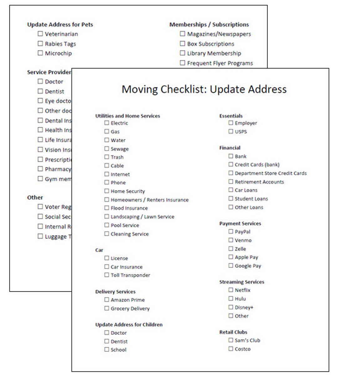 Moving Checklist: Update Address (printable and Instant Download) - Etsy