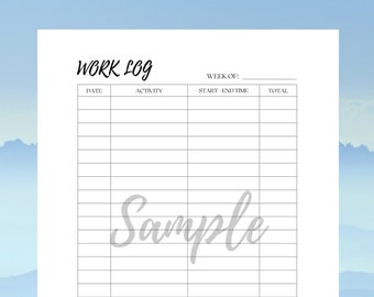 Simple Work Log Printable | Time Log | Time Tracker | Working Hours Log | Downloadable PDF Printable