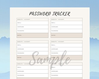 Printable Password Tracker | Password Log | Password Organizer | Downloadable PDF Printable