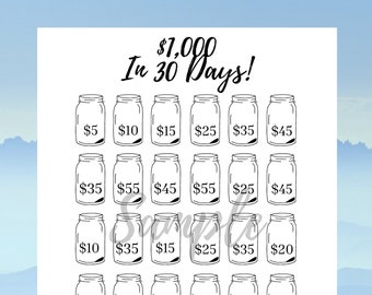 Save 1,000 in 30 Days! | Money Savings Challenge Printable | Downloadable PDF Printable | Savings Planner | Savings Tracker