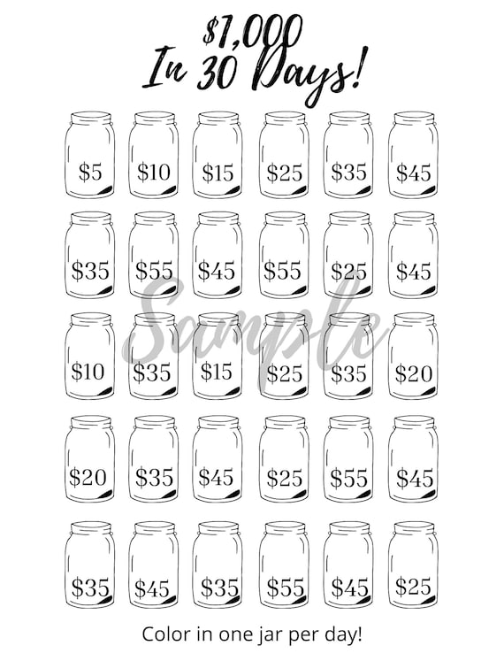 Money Saving Challenge Printable Save 1000 In 30 Days