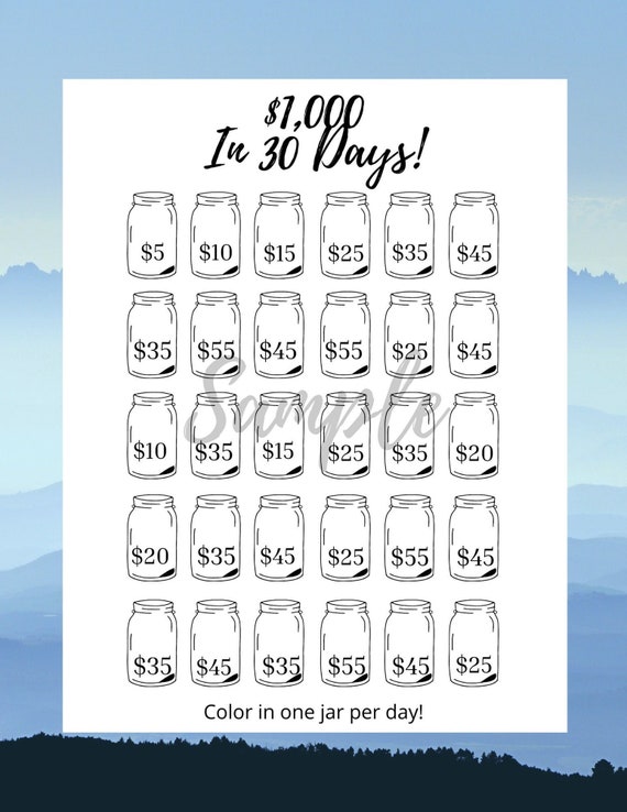 Save 1000 In 30 Days Money Savings Challenge Printable Etsy