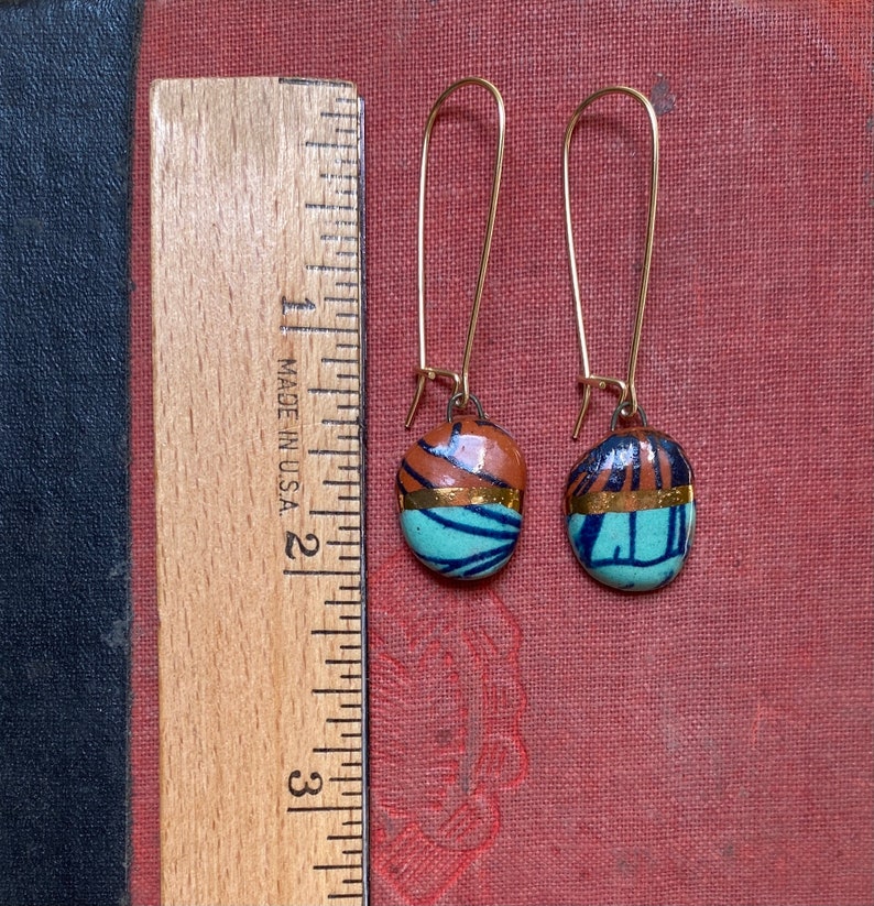 Teal Magnolia Ceramic Earrings With Gold Luster & 14k Ear Wires