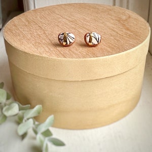 Ceramic Stud Earrings With Botanical Patterns and Gold Luster image 2