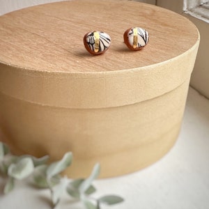 Ceramic Stud Earrings With Botanical Patterns and Gold Luster image 4