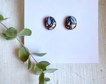 Floral Ceramic Studs With lavender and Gold Luster