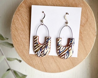 Graphic Gold & Navy Ceramic Dangle Earrings