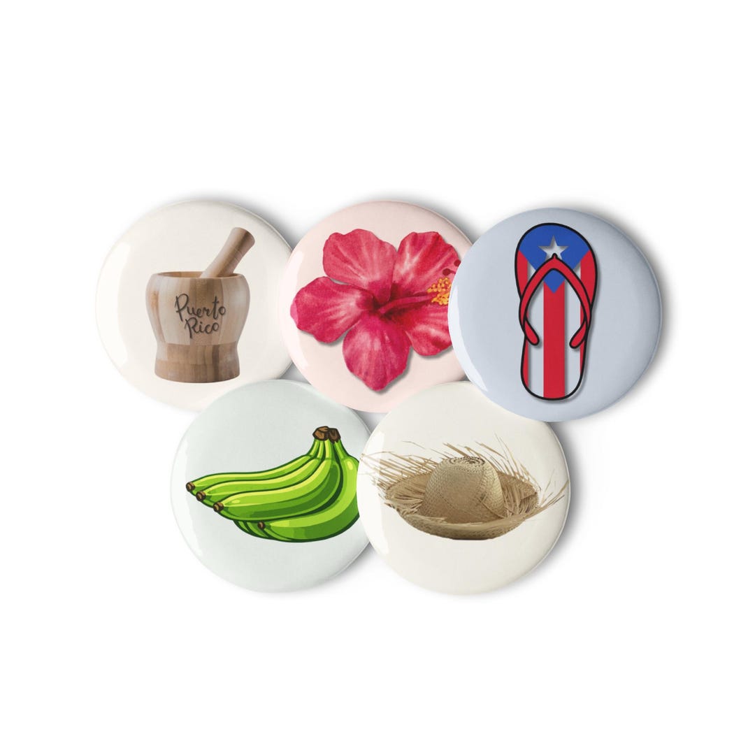 Puerto Rico Pin Set • Boricua Buttons • Pava Plátanos Pilón Amapola ...