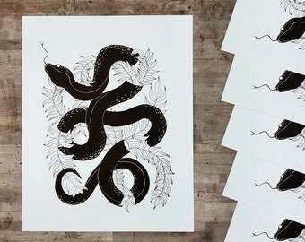 Snake & Leaves Print