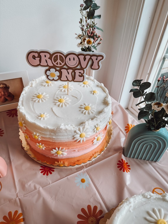 5-teiliges „Groovy One“ Kuchen-Deko-Set Im Retro-Hippie-Look – Mit Holz-Topper Für Kindergeburtstage