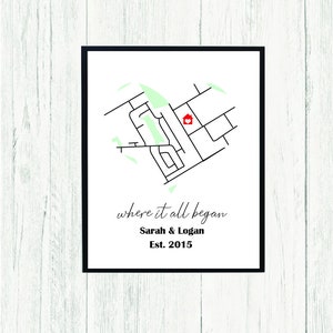 Carte cardiaque personnalisable | Où tout a commencé illustration imprimable | Cadeau de couples | Cadeau de Valentines | Emplacement de la première date