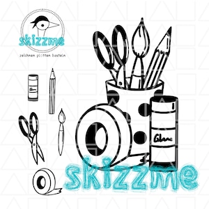 Handicraft utensils Pencil Scissors Brushes and more SVG and PNG plotter files