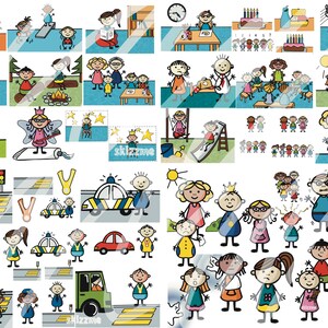 Set Skizzme Kindergarten Parte 1-4, totale 58 file jepg/png Vita quotidiana all&#39;asilo, educazione stradale, emozioni/sentimenti