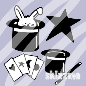 Fichier plotter boîte magique magicien magie chapeau magique baguette magique SVG et PNG 4 motifs 8 fichiers