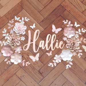 Custom Paper Flower Wall Decor with FREE name sign - 3D Floral Nursery Wall Art - Personalised Name Sign - Wall Decor - Paper Flower Set