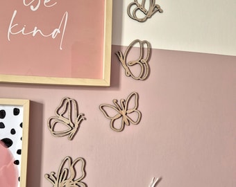 Ensemble mural fantaisie papillon en bois - Acrylique ou bois découpé au laser - Décoration de chambre d'enfant couleur personnalisée - Papillons de chambre d'enfant - Art mural bohème