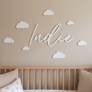 Wolken Wand-Set mit 20 ""Namensschild - Laser geschnittenes Acryl oder Holz - Benutzerdefinierte Farbe Kinderzimmer Dekor - Schlafzimmer-Wolken-Set - 7 Wolken"