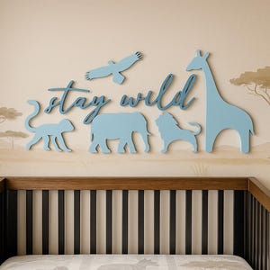 Stay Wild Safari Animal Wall Sign – Jungle Nursery Decor – Custom Colours – Acrylic – Giraffe, Lion, Monkey, Elephant – 3 Sizes Available