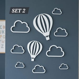 Cloud & Hot Air Balloon Wall Decor - Laser Cut Nursery Set - Wood or Coloured Acrylic