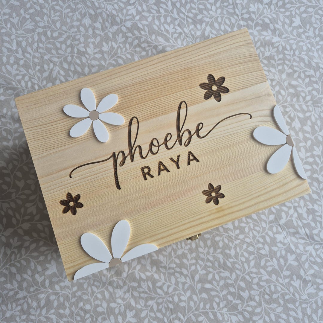 Personalised Wooden Memory Box | Flower Design | Engraved Keepsake Box ...