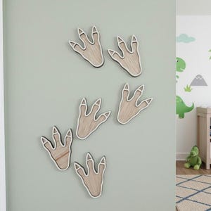Set of 6 Wooden Dinosaur Footprints | Nursery Wall Decor | Single or Double Layer with Acrylic | Dino Themed Room Accessories | Kids Bedroom