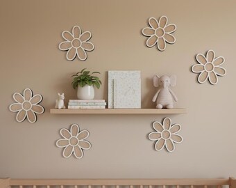 Decorazioni murali floreali in legno e acrilico – Taglio laser per cameretta (set da 6)