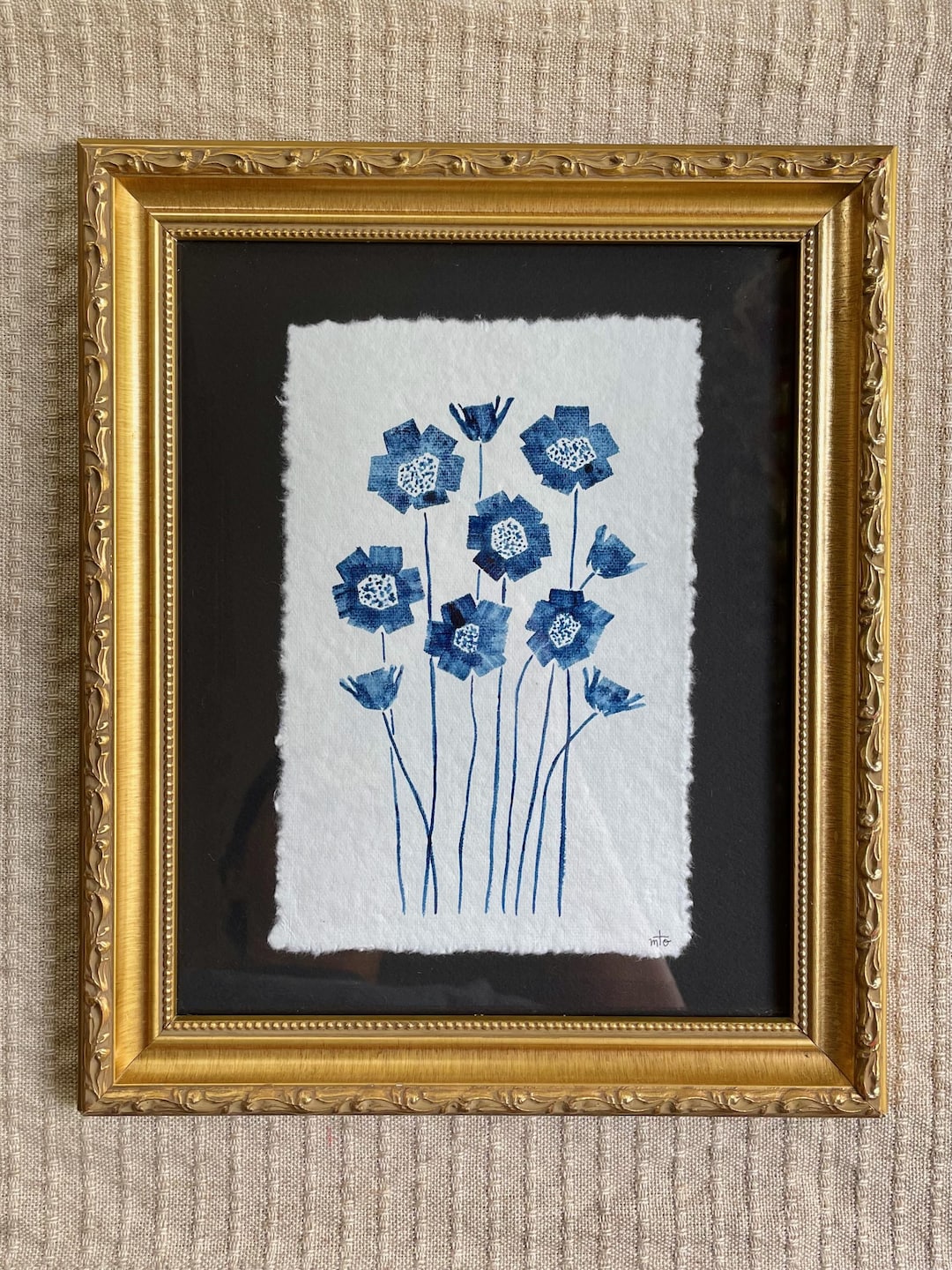 original-watercolor-floral-painting-blue-floral-framed-art