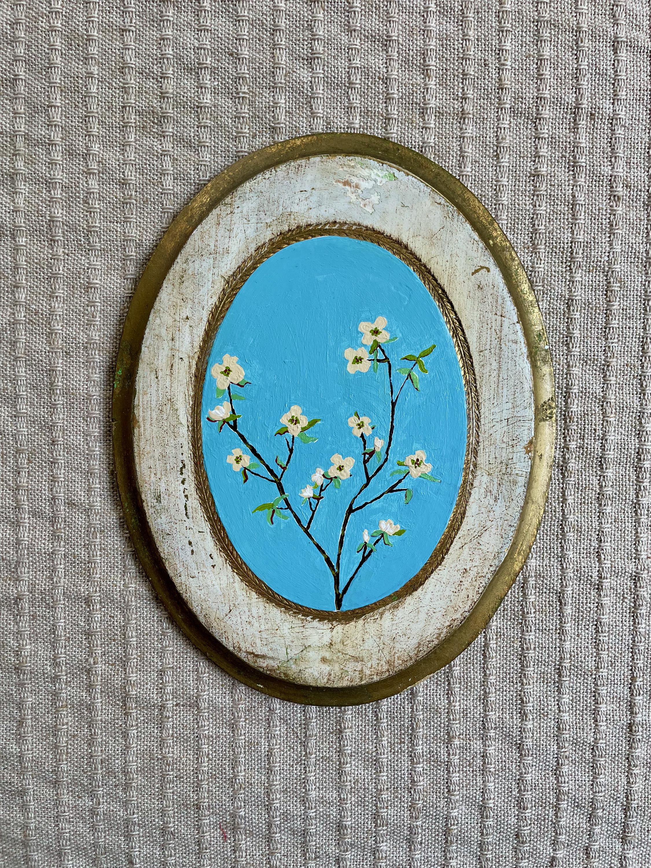 Original Art - Small Painting - "Dogwood" - Original Gouache Painting - Found Object Art