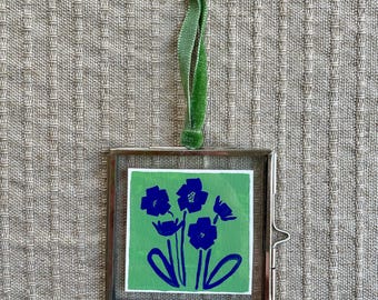 Original Art Locket - Mini Painting - Original Gouache Painting - "Blooms" - Mini Art - Framed Art - Floral Art - Modern Art