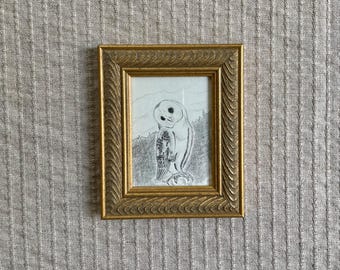 Original Artwork - Original Charcoal and Graphite Drawing - "Owl" - Framed Original Art - Not a print - Tiny Art