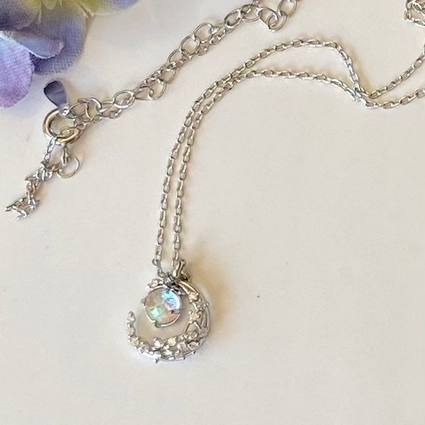 Delicado elegante .925 plata de primera ley crystal moon star charm collar