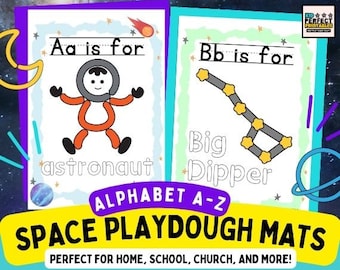 Weltraum Weltraum druckbare Spielmatte ALPHABET A-Z SET zum Lernen & Spielen für Kleinkinder, Vorschule, Kindergarten, Hausschule, Montessori